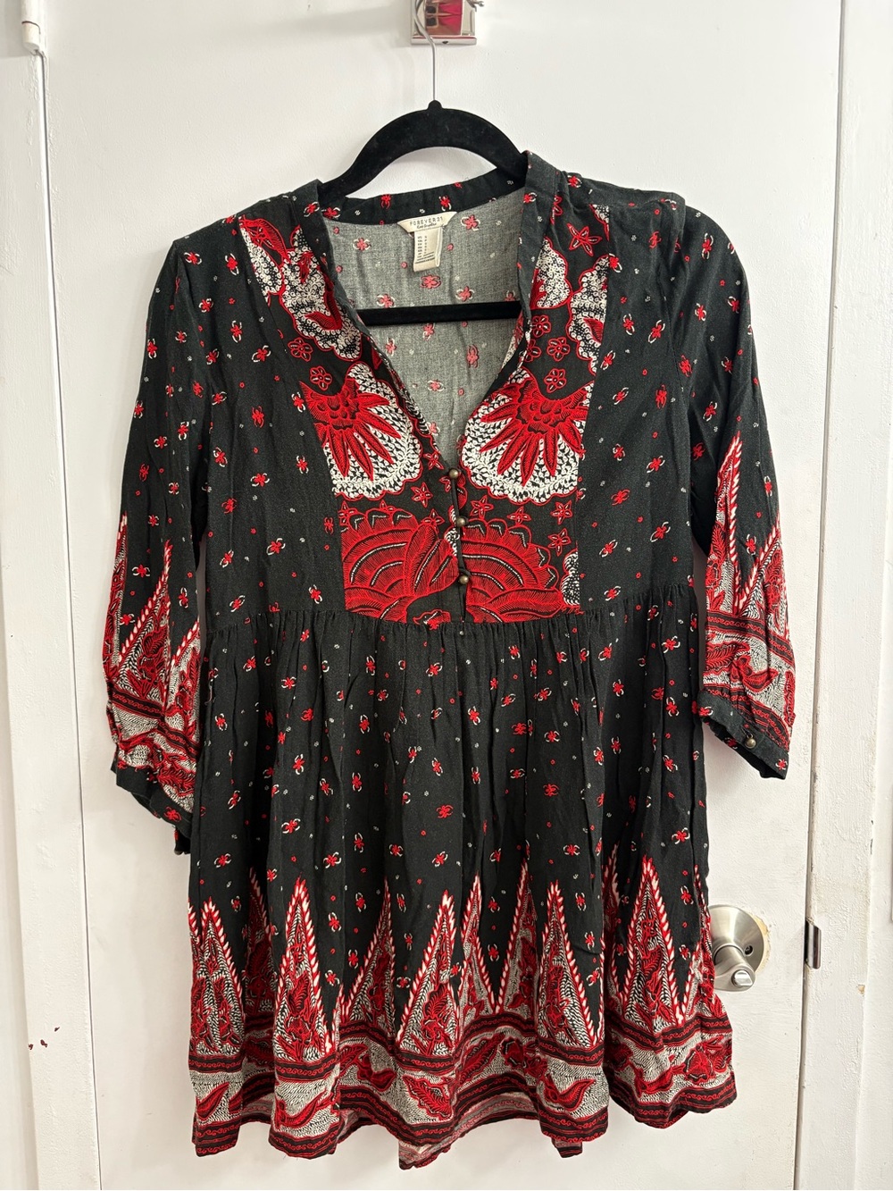 Forever 21 Black dress with Red & White Embroidery